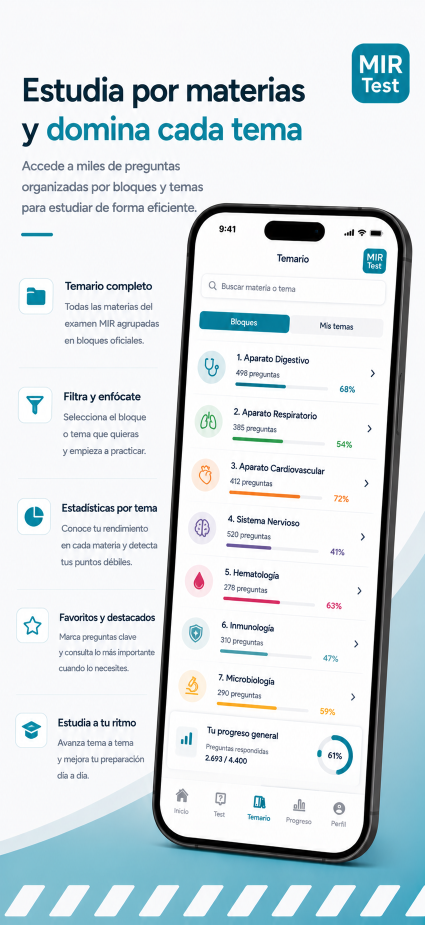 Domina cada tema estudiando por materias