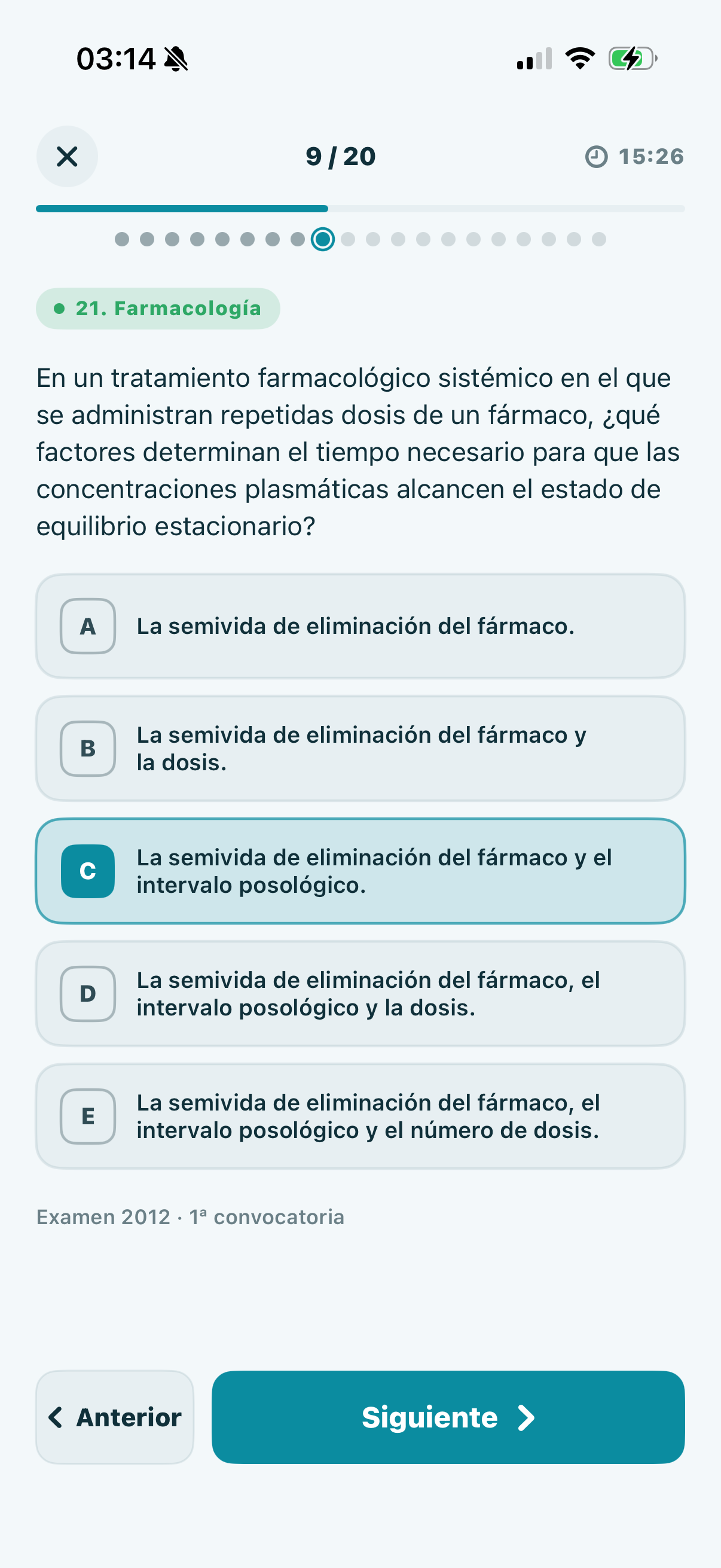 Pregunta de test tipo MIR con opciones