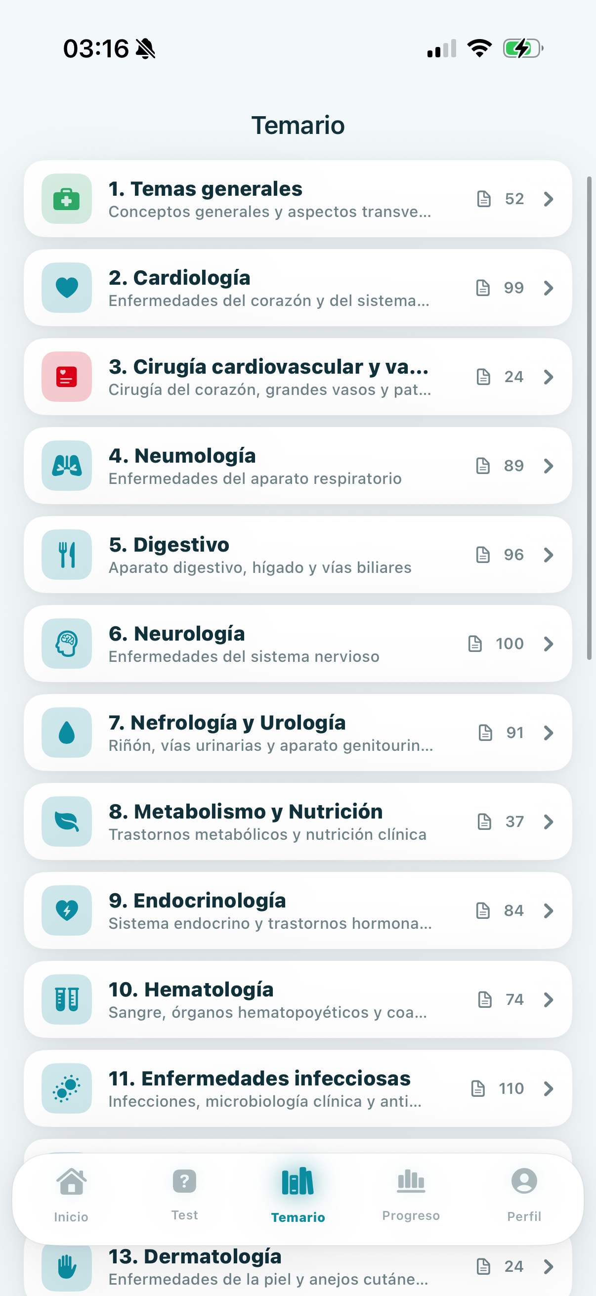 Temario del MIR con las materias