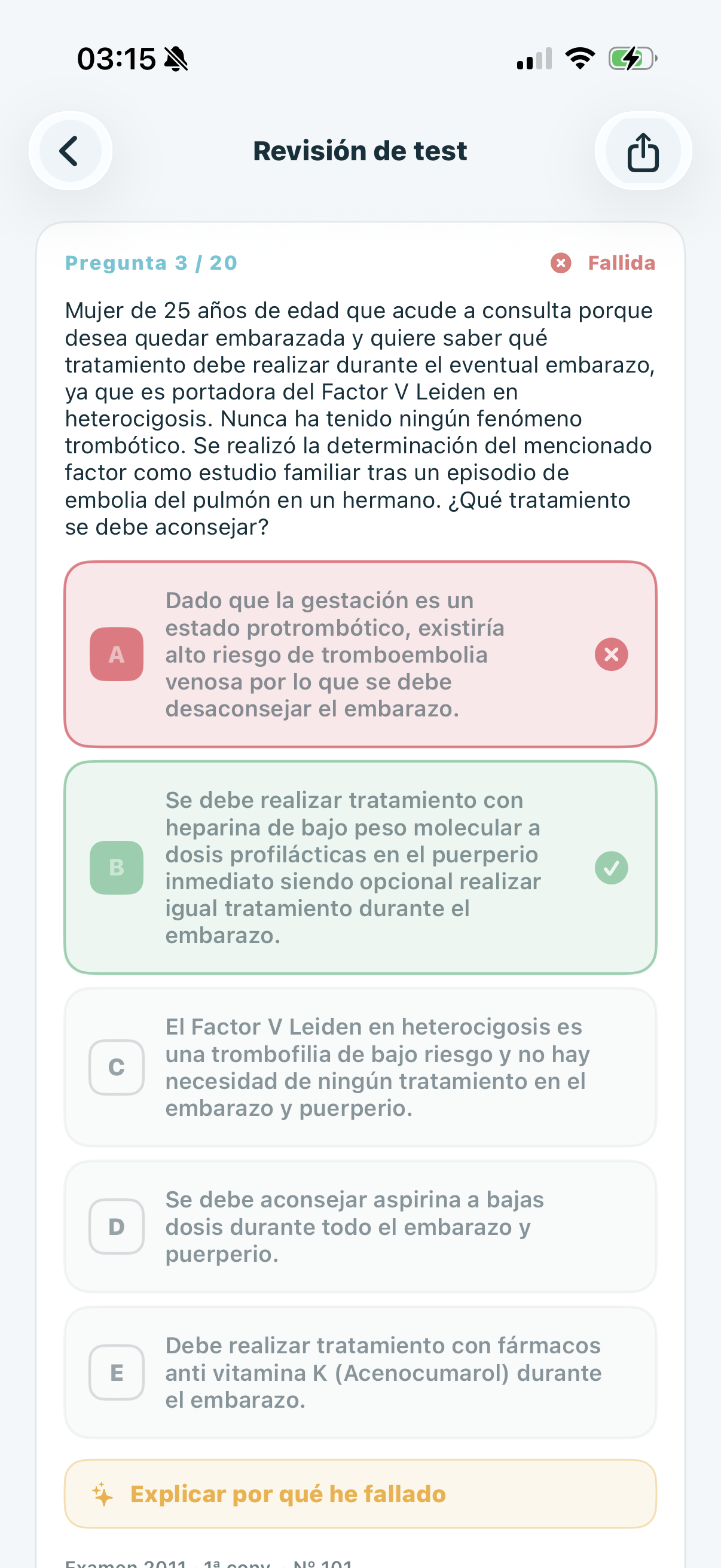 Revisión de una pregunta fallada